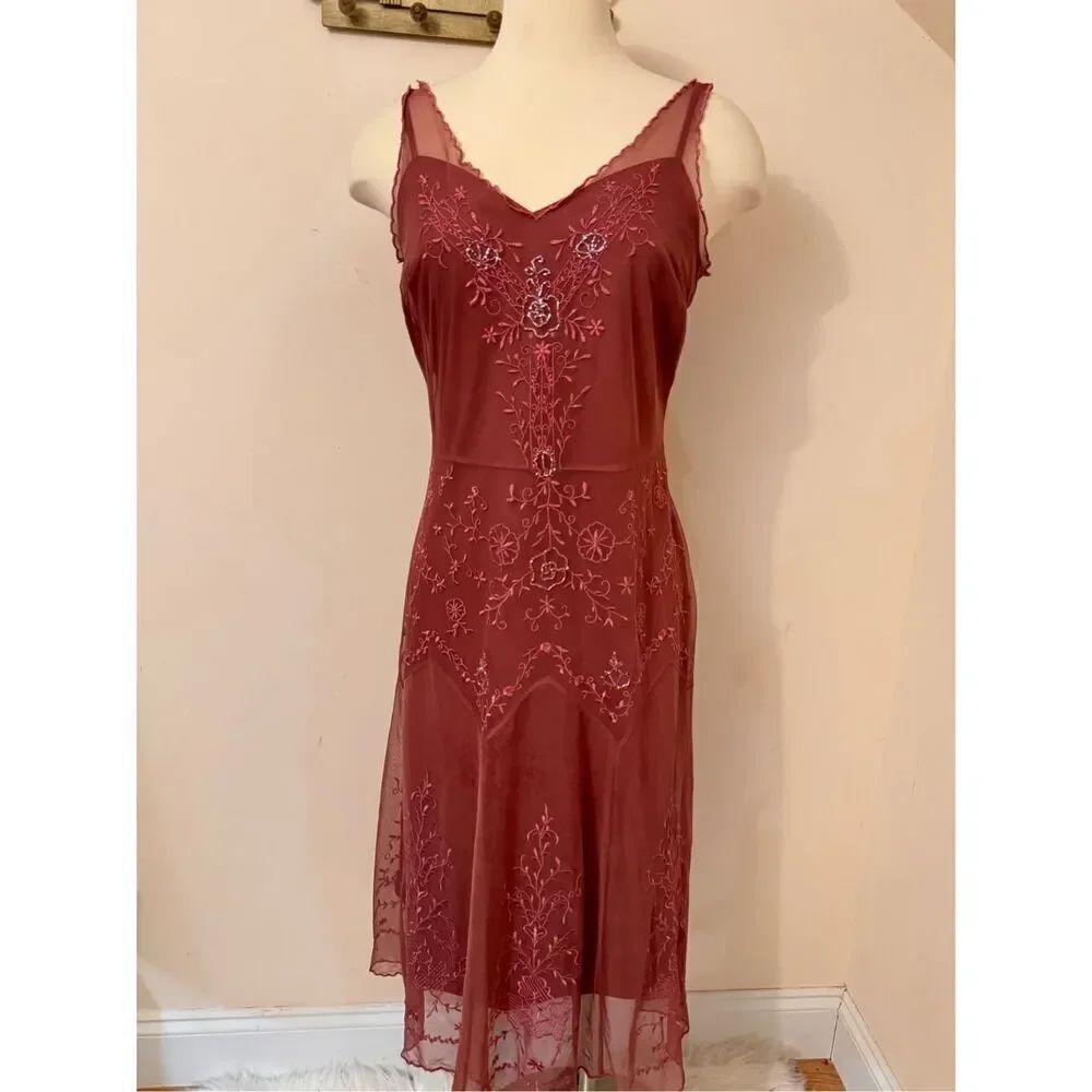 Vintage Newport News Whimsical Fairy Beaded Mesh Dress S
